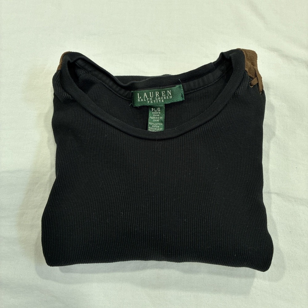 Lauren Ralph Lauren Women's "Suede" Trim Black Top Size Petite L Equestrian Barn - Picture 12 of 13